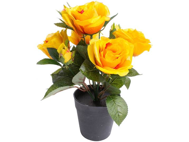 Kunstblume BOTANIC-HAUS Rosenbusch , gelb, B:20cm H:27cm T:20cm Ø:20cm, Kunststoff, Kunstpflanzen, Kunstblume