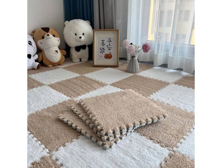 Schaumstoffmatten, Puzzle-Bodenmatte aus ineinandergreifendem Schaumstoff mit Rand, 30,5 x, cm, Mehrfarbig, mehrere Größen(Light Brown+White,40Pcs)