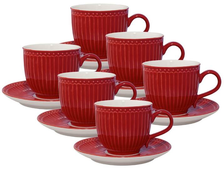 Greengate Kaffeeservice Alice Tasse mit Untertasse red 8,5 cm Set6, Steinzeug