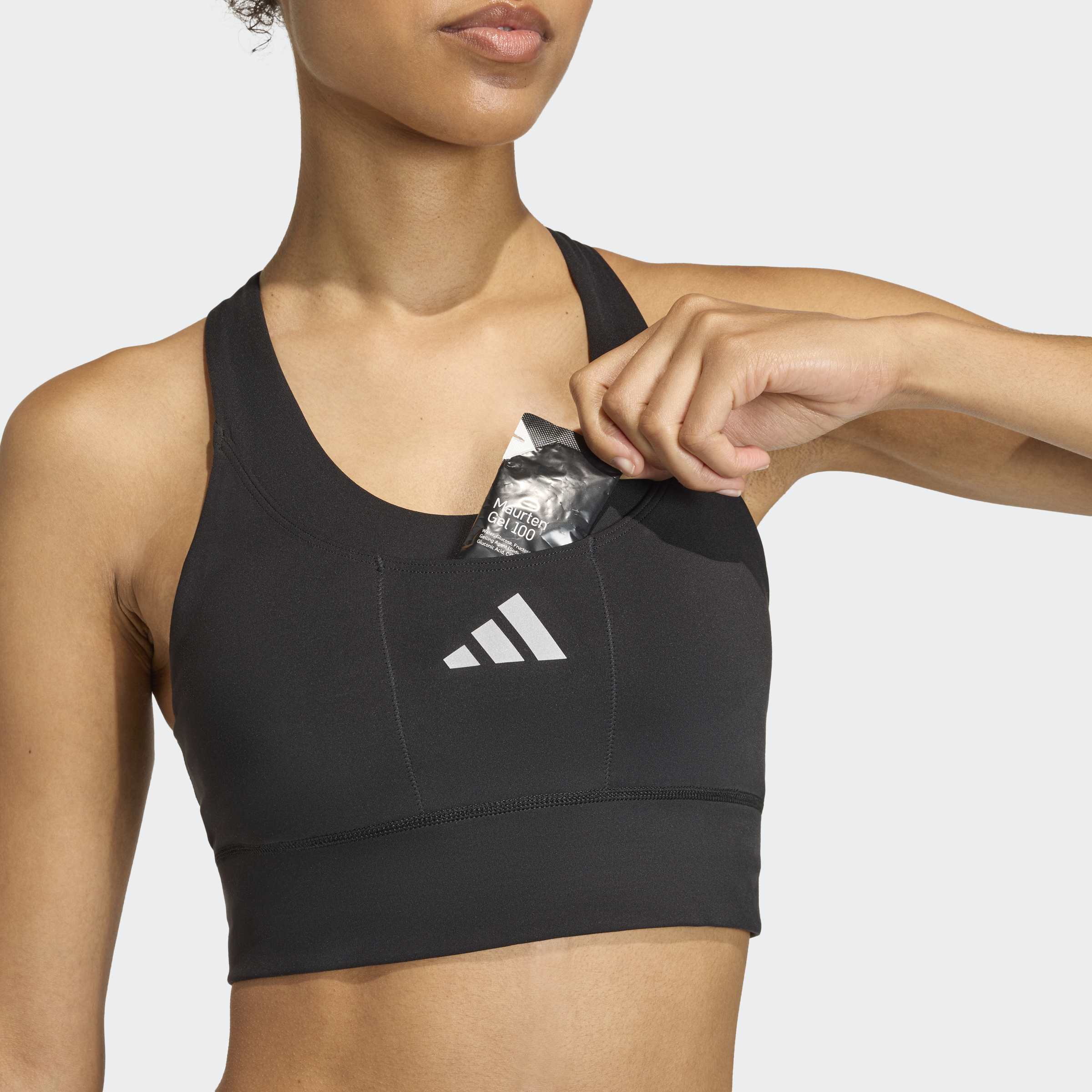 Sport-BH ADIDAS PERFORMANCE "ADI365 RUNNING POCKET MEDIUM SUPPORT BH", Damen, Gr. M, N-Gr, schwarz, Obermaterial: 85% Polyester, 15% Elasthan, BHs Sport-BH, ohne Bügel, mit Climacool Technologie schwarz M, N-Gr