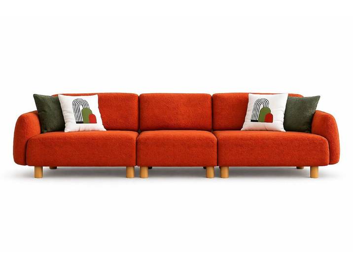 JVmoebel 4-Sitzer 4-Sitzer Sofa Orange Modern Weich Stoff Stilvoll Holzelemente, 1 Teile, Made in Europa