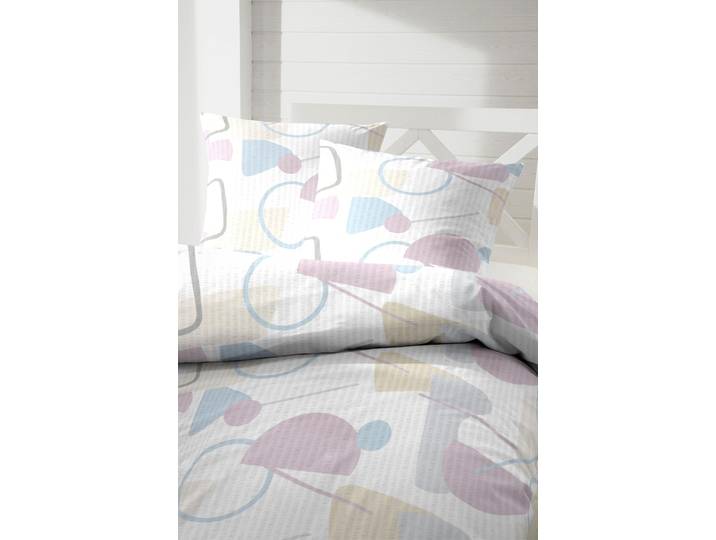 Bettwäsche PRIMERA Form vollendet , bunt (grau, rose, blau), B/L: 155cm x 220cm, 1 Stk., 1 Stk., Seersucker, B/L: 80cm x 80cm, 2 Stk., Seersucker, Obermaterial: 100% Baumwolle, Bettwäsche, Bettwäsche, im Bauhaus Look