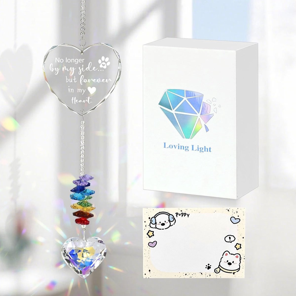 Dailygoods Suncatcher Kristal met gegraveerde pootafdruk - Herdenkingsgeschenk voor hond en huisdierverlies - Raamhanger