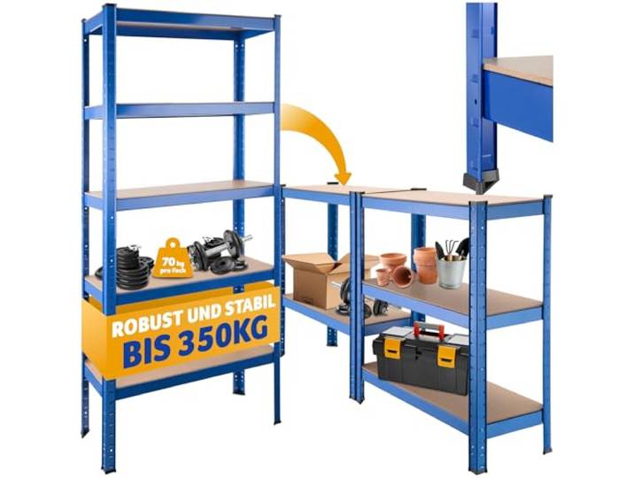tectake® Lagerregal, Schwerlastregal, Metallregal zu Werkbank Arbeitstisch umbaubar, Möbel für Werkstatteinrichtung, als Regal Keller, Abstellraum Ordnungssystem - Belastbarkeit 350 kg