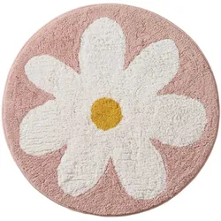 BADTEPPICH Blume rund 60 cm, rosa-weiß, 100 % Baumwolle