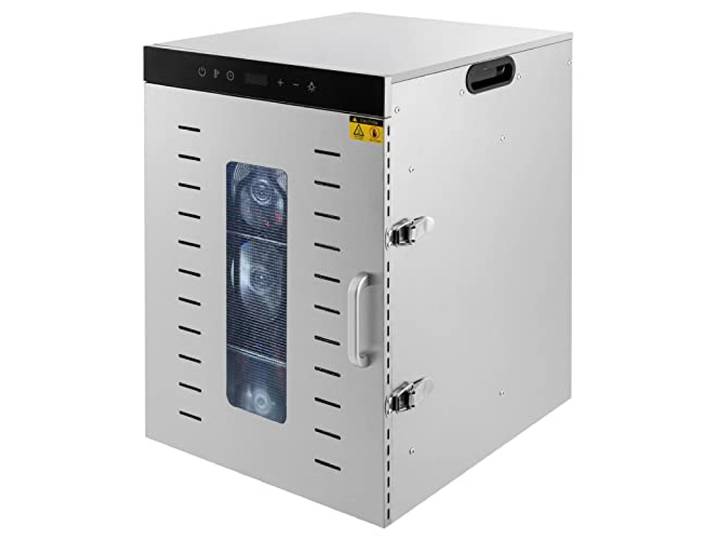 16-Ebenen Edelstahl Dörrautomat 1500W- Lebensmitteltrockner mit Timer & LED Touchpanel mit 30–90°C & 0.5–24h Timer Celsius/Fahrenheit umschaltbar.