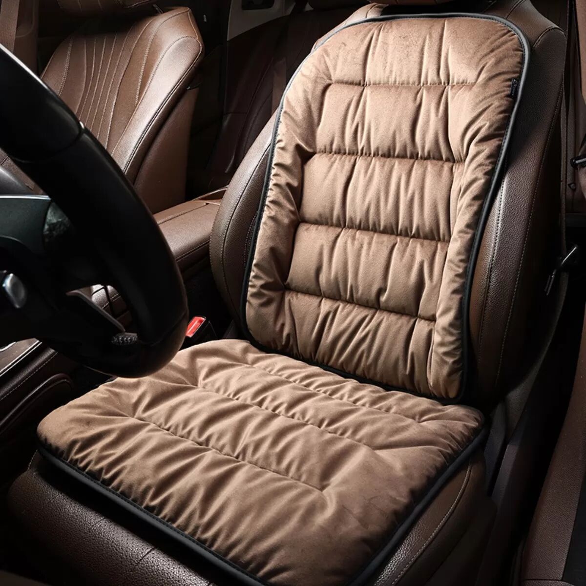 INF Ensemble Coussin et Dossier de Siège Auto Hiver en Velours Douillet café