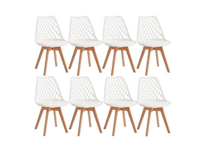 LuxusKollektion Esszimmerstuhl Esszimmerstuhl 8er Set Netzrücken PULeder Buchenholzbeine Weiß 8er-Set