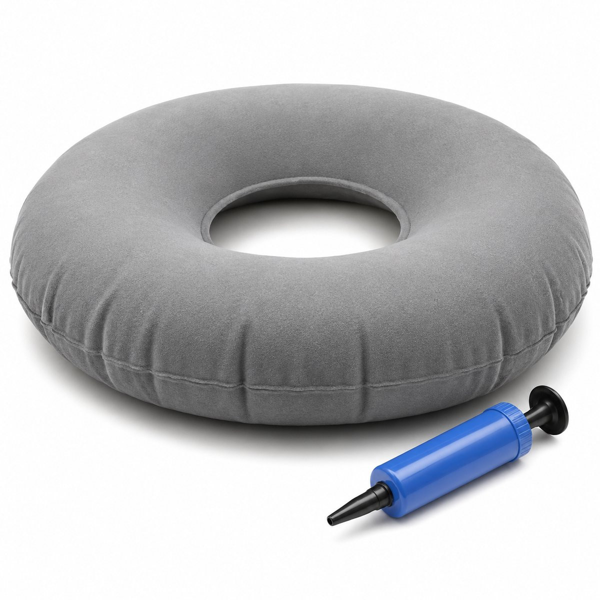 JustValue Luxe Opblaasbaar Zitkussen voor Aambeien - Ergonomisch Donutkussen - Grijs - 34 cm