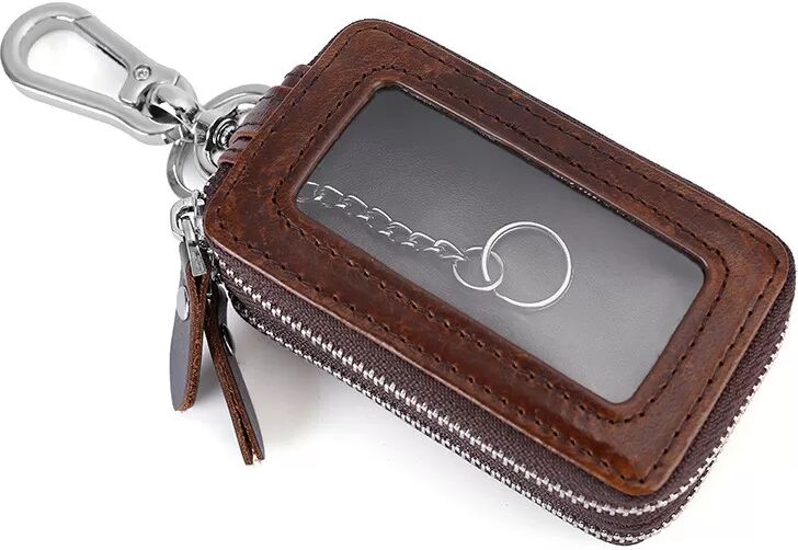 INF Étui à clés en cuir véritable, bloqueur RFID, porte-clés de voiture avec porte-clés multifonctionnel Marron