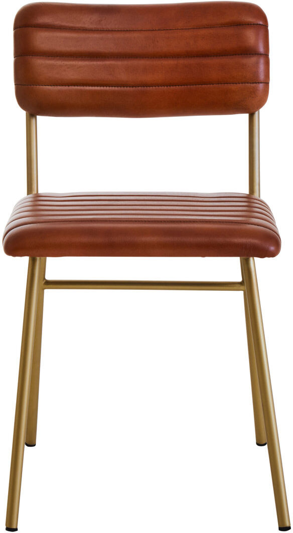 George Oliver 49 cm H Tufted Leather Side Chair Gold, Brown 76cm H X 41cm W X 55cm D