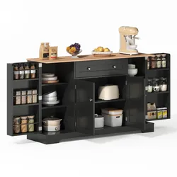 OKWISH Küchenbuffet Sideboard 138x40x80 cm mit Schublade, verstellbaren Einlegeböden, Kippschutz, praktischer Stauraum, modernes Design, Schwarz