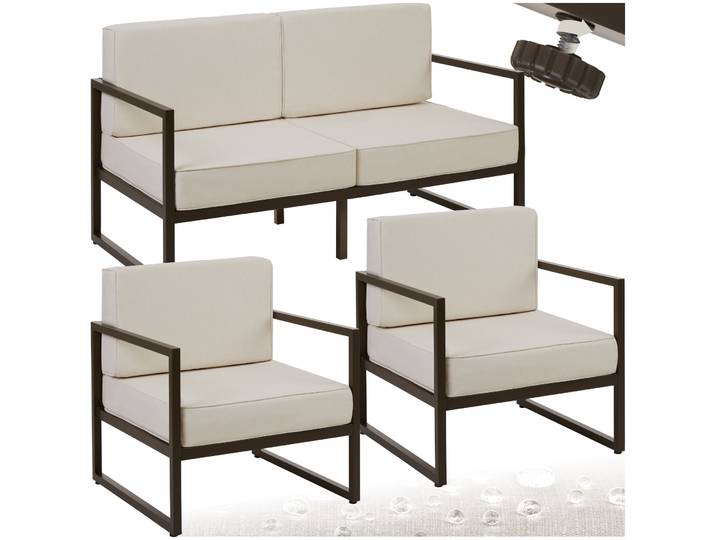 Garten-Loungeset Comosa für 4 Personen, XXL-Polsterung - braun/beige