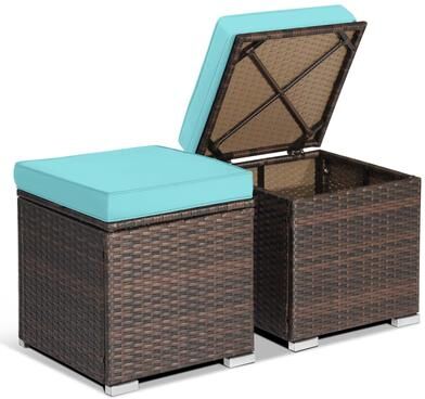 2 PCS Patio Ottoman Multipurpose Outdoor Footstool Storage Box
