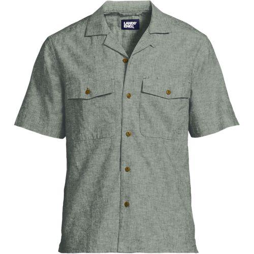 Kurzarmhemd aus Baumwoll-/Leinenmix für Herren, Herren, size: regular, Grün, Leinen/Baumwoll-Mischung, by Lands' End