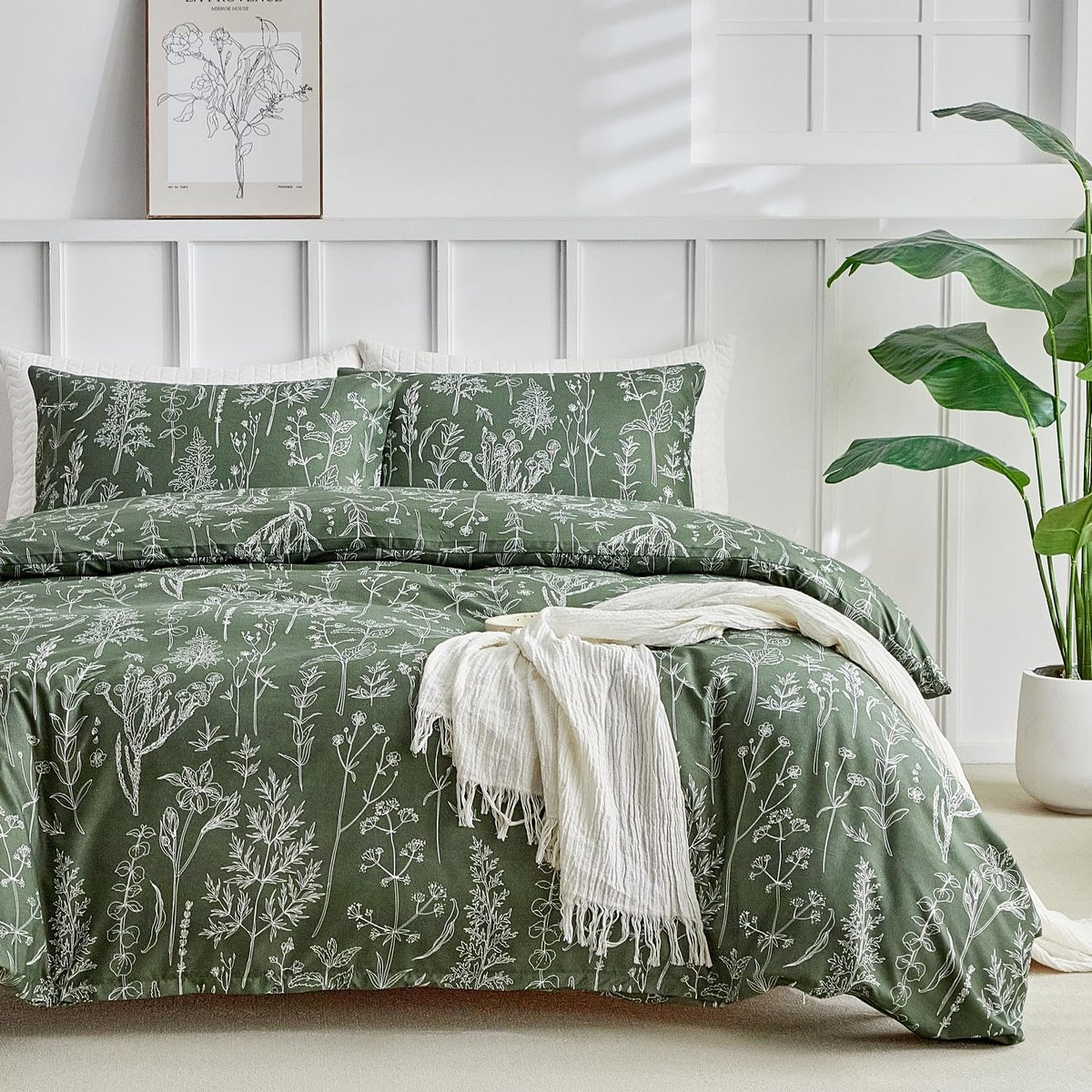 Unyqoos Luxe beddengoed set voor tweepersoonsbed met botanisch ontwerp