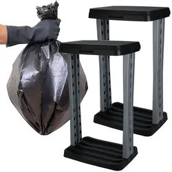 2er-Set Abfallsackständer 60L mit Deckel - Robust für Camping, Gartenarbeit, Renovierung & Gewerbe - Einfache Montage, recycelter Kunststoff schwarz-grau