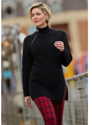 Plus Size Women's Mockneck Zip Tunic Sweater by Joe Browns in Black (Size S)