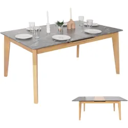 Esszimmertisch HWC-M57, Esstisch, Massiv-Holz Laminat Melamin 160-200x90cm, ausziehbar Marmor/Stein-Optik, helle Beine