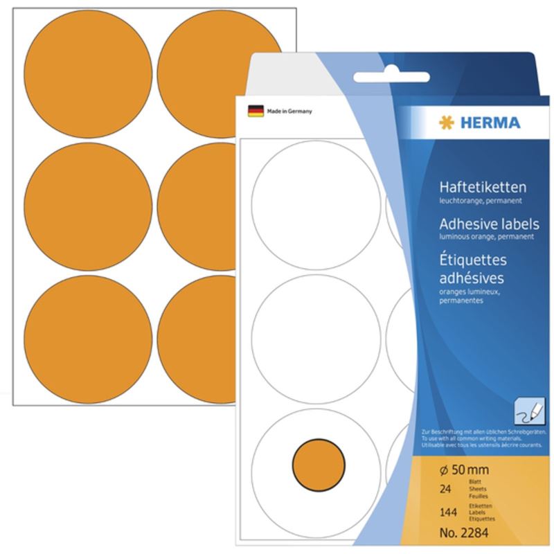 Herma 2284 leuchtorange Vielzwecketiketten 5x5 cm (24 Blatt (144 Etiketten))