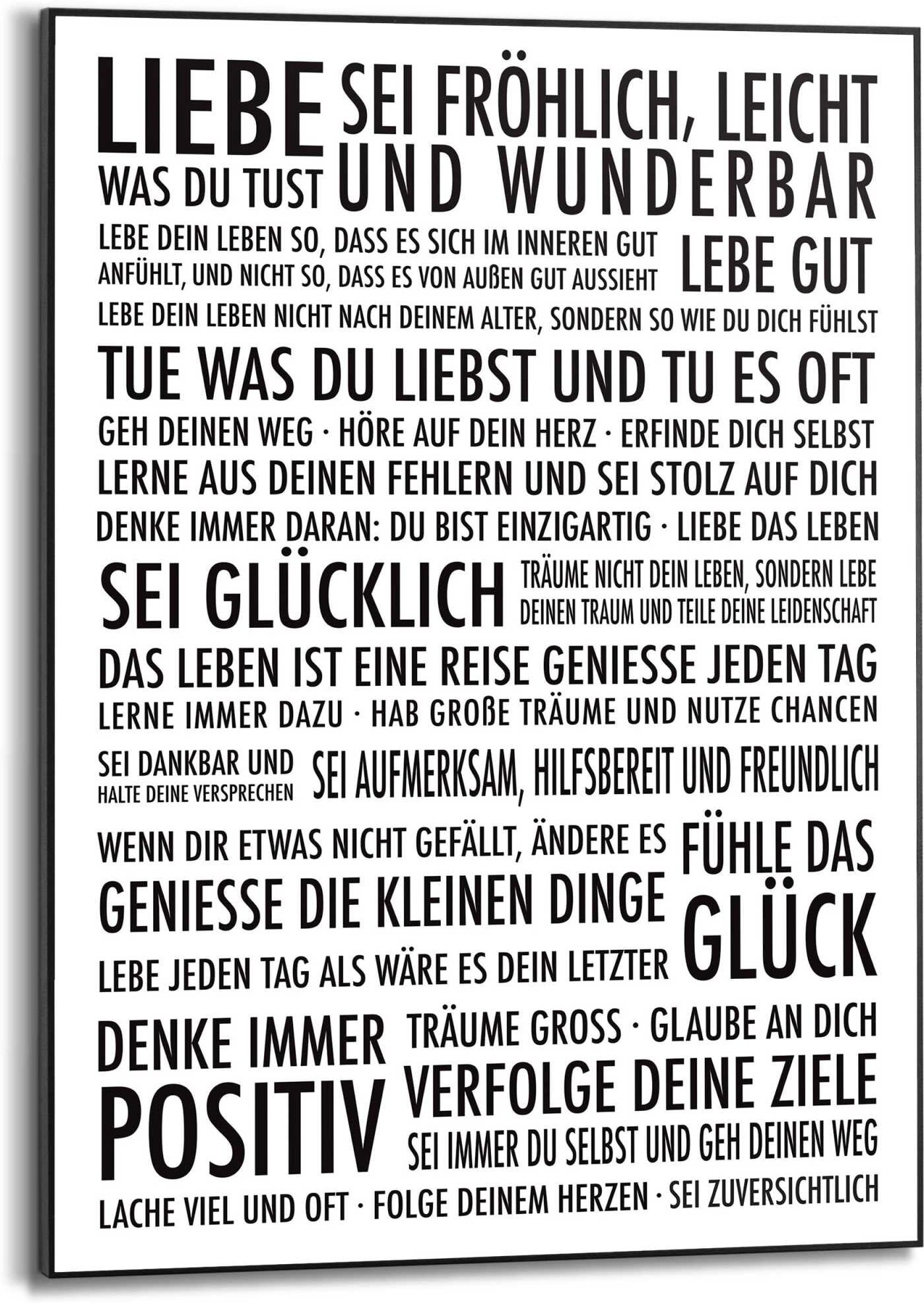Reinders! Poster REINDERS "Positiv Leben", schwarz (farbe bild(er): schwarz, weiß), B:50cm H:70cm T:1,6cm, MDF, Bilder, Poster farbe bild(er): schwarz, weiß B/H/T: 50cm x 70cm x 1,6cm