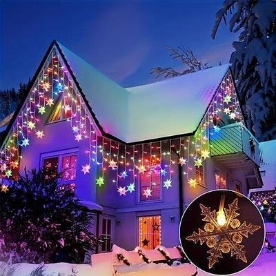 96LED Schneeflocken Vorhanglichter 3,5m 8 Modi Beleuchtung für Erntedank Neujahr Valentinstag Haus Balkon Wohnzimmer Garten Veranda Atmosphäre Dekoration