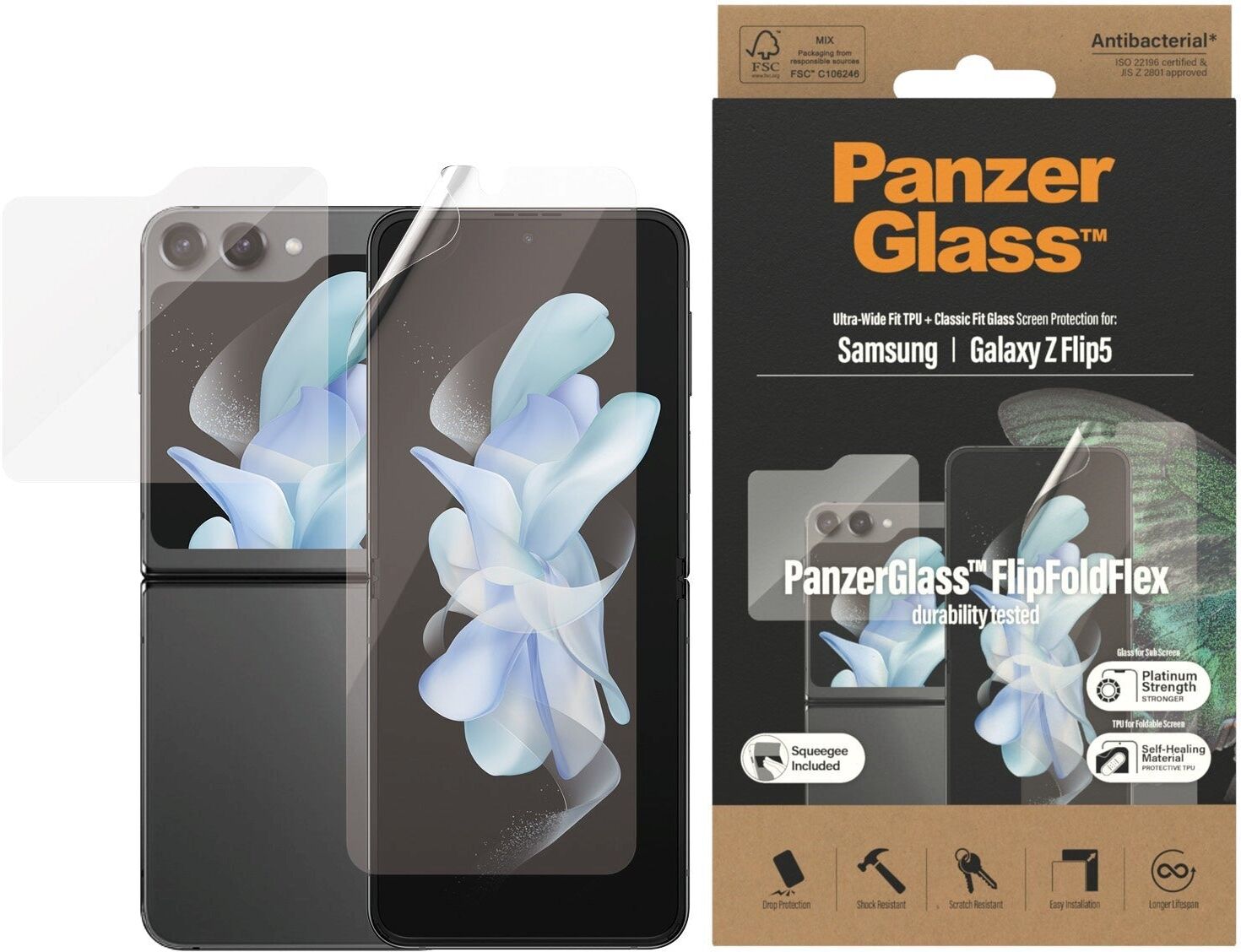 Samsung Galaxy Z Flip5 (5G) PanzerGlass FlipFoldFlex Beskyttelsesglas - Platinum Strength - Gennemsigtig