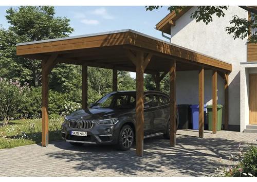 Einzelcarport SKAN HOLZ Friesland inkl. Pfostenanker 320 x 708 cm nussbaum