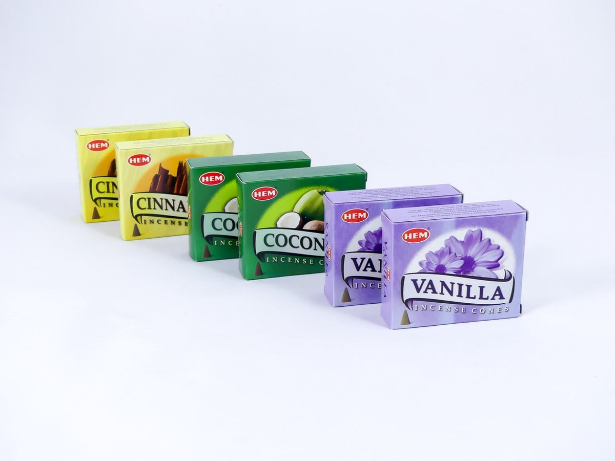 HEM Wierook Kegels Set met verschillende geuren: Vanille, Kokos en Kaneel