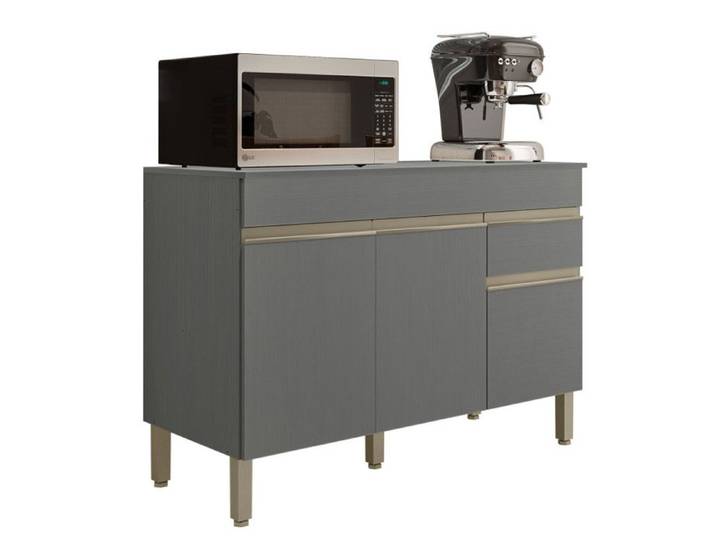 Buffet Bas 3 Portes 1 Tiroir Gris 5 Niches L 120 H 86 P 53.3 cm - L 120 x l 53.3 x H 86 cm