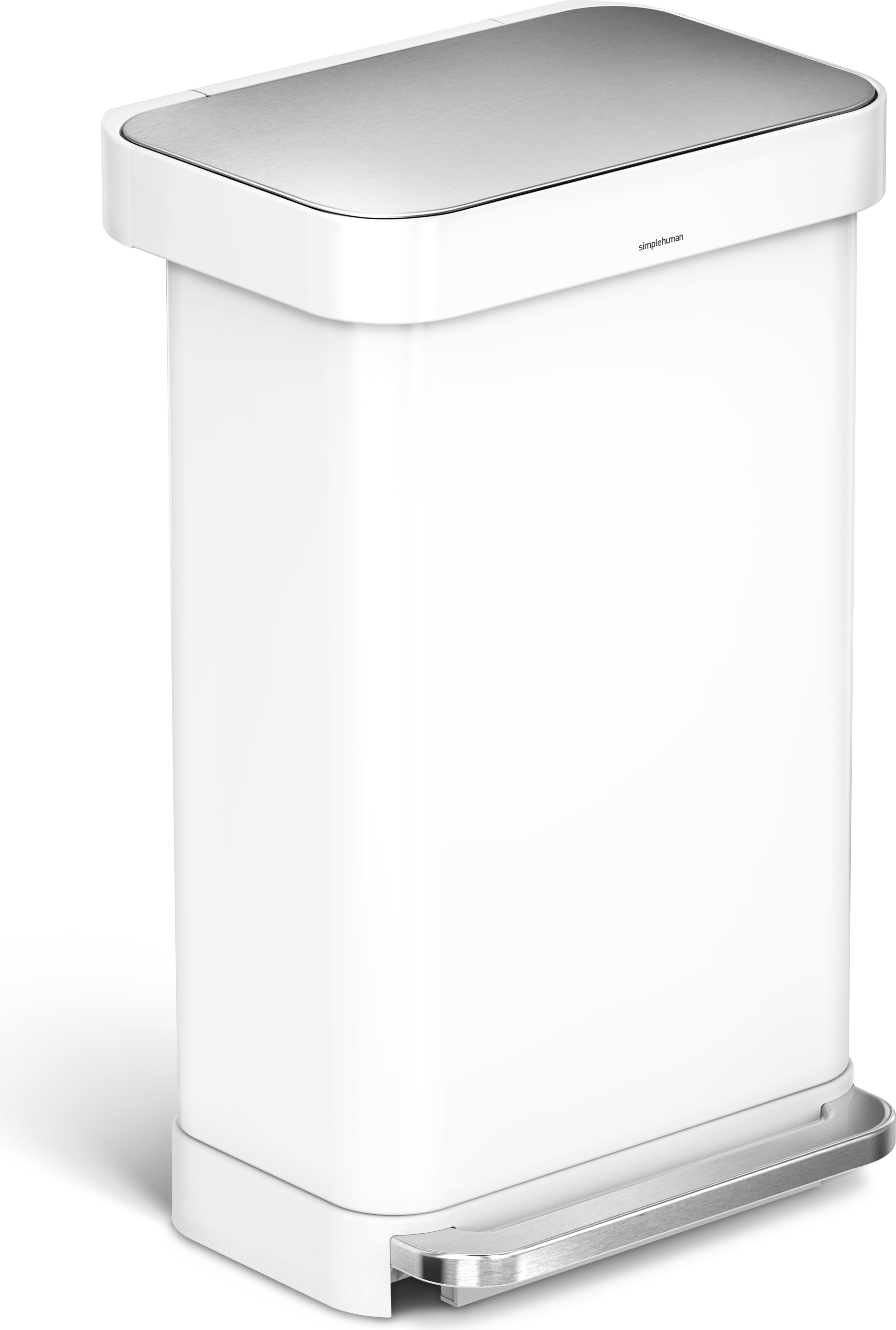 simplehuman 45L rechteckiger Treteimer mit Beutelfach, weißer Edelstahl; CW2027