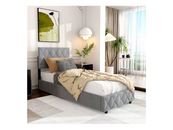 MODFU Polsterbett Schlichtes Design, Komfortbett mit Stauraum (Ausgezeichnete Atmungsaktivität, 90x190 cm, Grau, ohne Matratze), inkl. Lattenrost, praktischer Bettkasten