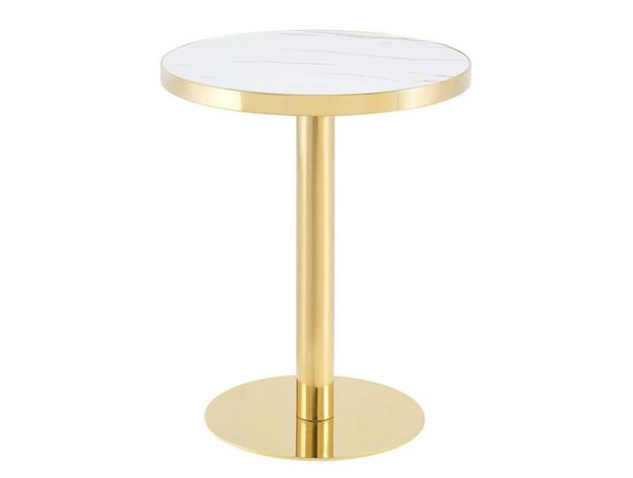 Table D'appoint Ronde Ø60x74cm Plateau Blanc Traitement UV pied Acier Inox Doré Stable design Luxueux Moderne Pour Décoration Salon