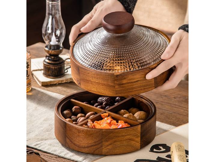 Boîte de rangement de collations aux noix chinoises en bois massif, boîte de graines de Melon domestique, Table basse de salon de mariage créative 1 pièce