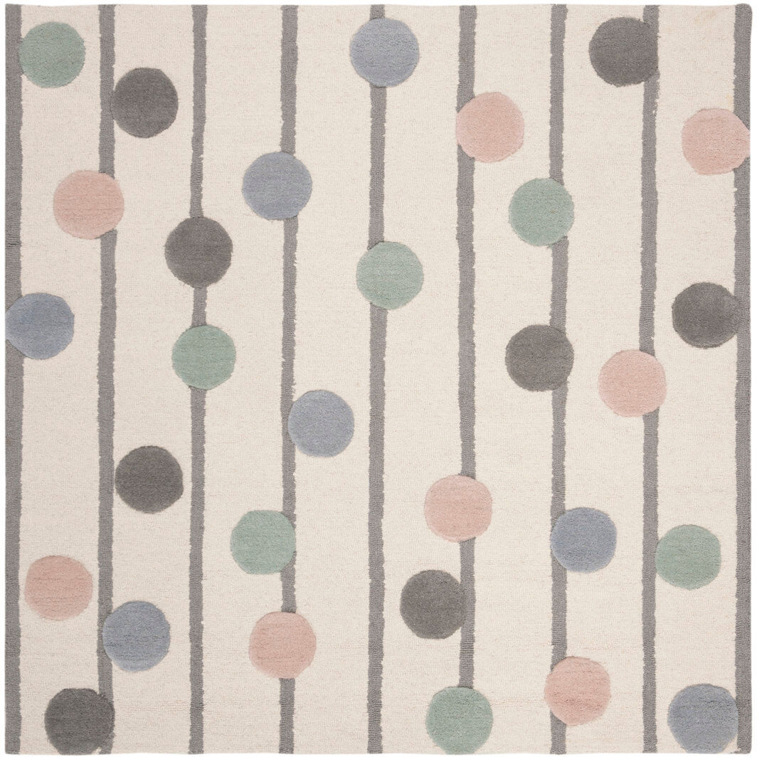 Ebern Designs Wool Hand Tufted Area Rug Ivory / Multi Square 152 cm