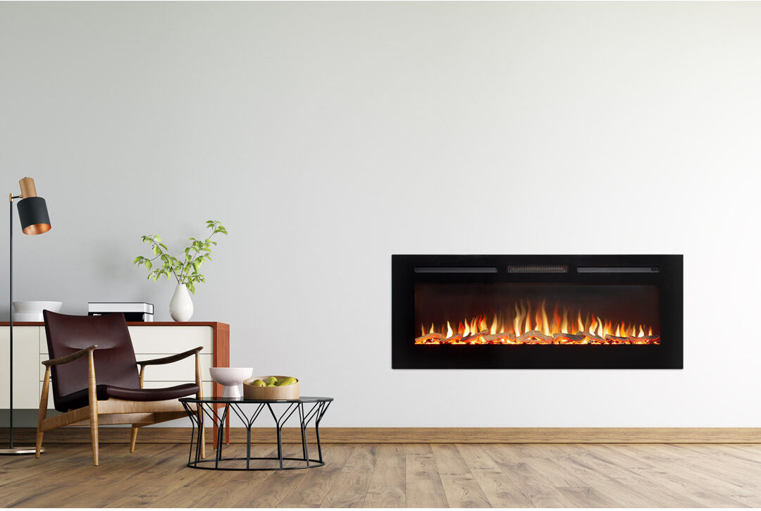 Orlando Adam Black Electric Fireplace Insert Black 50" H x 127" W x 12" D