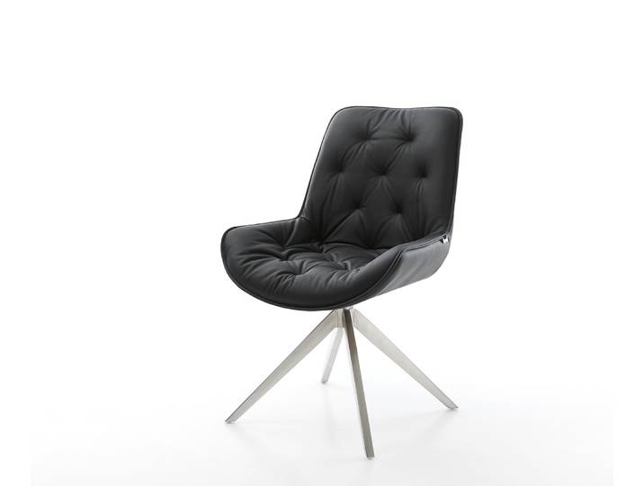 Esszimmerstuhl Taimi-Flex Echt-Leder Schwarz Kreuzgestell breit Edelstahl, Esszimmerstühle