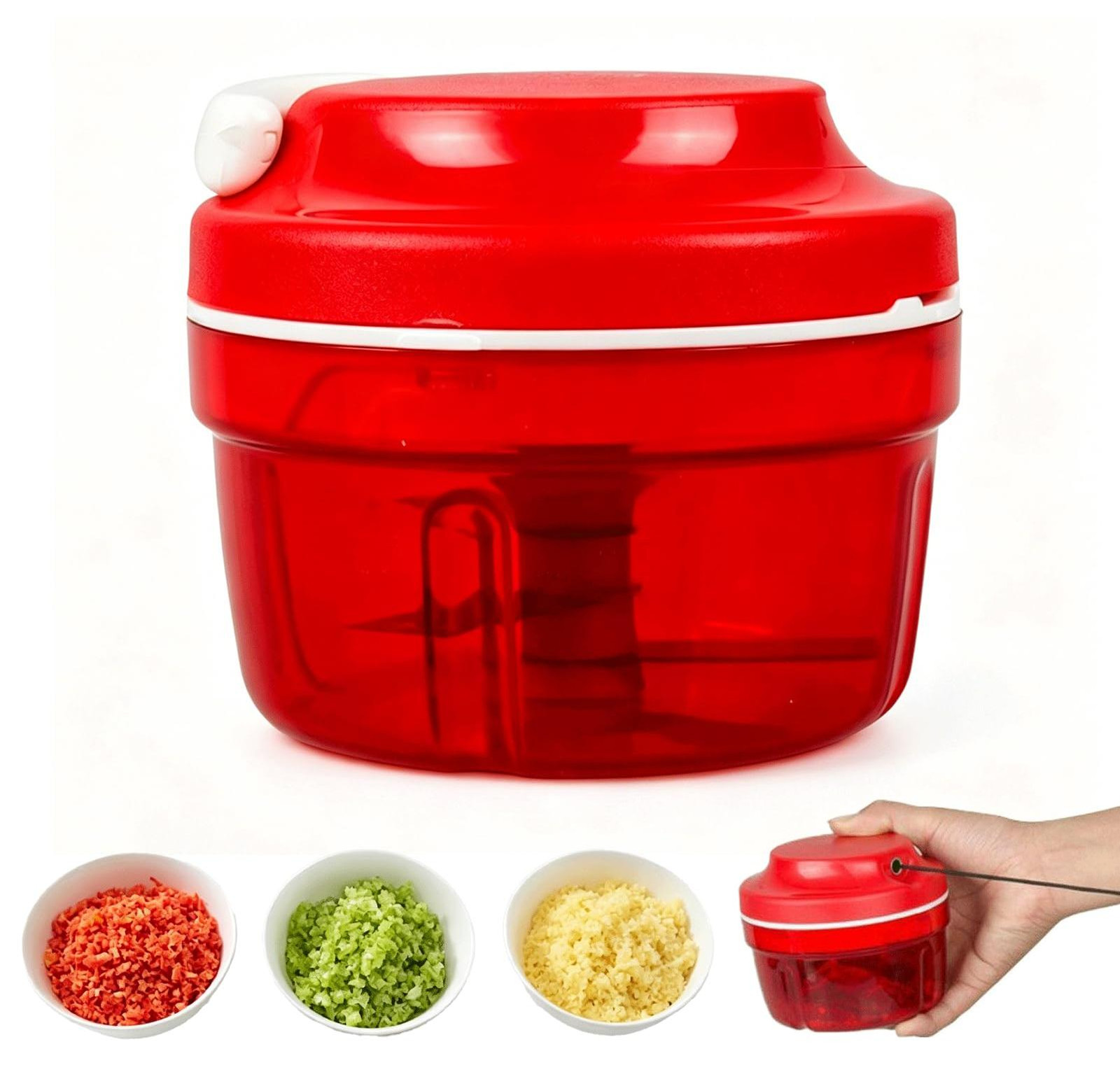 Dripio Handmatige uienhakker met trekkoord, multifunctioneel, rood