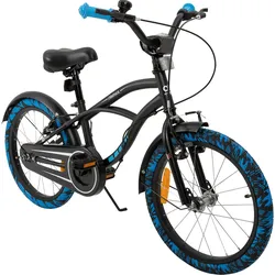 Actionbikes Kinderfahrrad Cruiser 18 Zoll, schwarz, Fahrradständer, Antirutschgriffe, Lenkerschutz (Schwarz/Blau)
