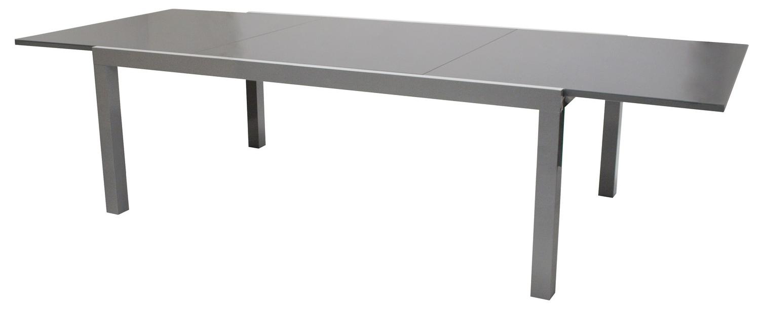 Großer Gartentisch Ausziehtisch Glas/Aluminium grau ausziehbar 200-300 cm