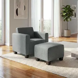 Modular Sessel Loungesessel mit Ottomane Moncalieri, Stoff/Textil ~ grau