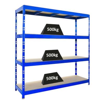 Proregal Profi Schwerlastregal Rhino | HxBxT 200x200x60cm | 4 Spanplatten-Ebenen 16mm | Fachlast 500kg | Blau