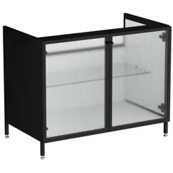 VitrA Liquid Waschtisch-Unterschrank 66741 88x51x71,5cm, Korpus schwarz matt/Ornamentglas geriffelt