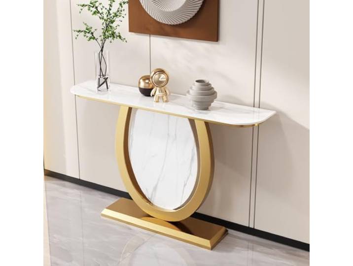 ZSCNYHMT Halbmond Konsolentisch, Sinterstein, Eisenrahmen Rostbeständige Oberfläche, stabile Basis, mehrere Größen, für Flur, Eingangsbereich, Wohnzimmer(B2,120cm/47.2in)