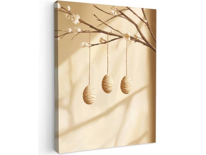LEINWANDBILD Beige - Osterkuchen - Eier Wandbild Wohnzimmer 60x80 cm
