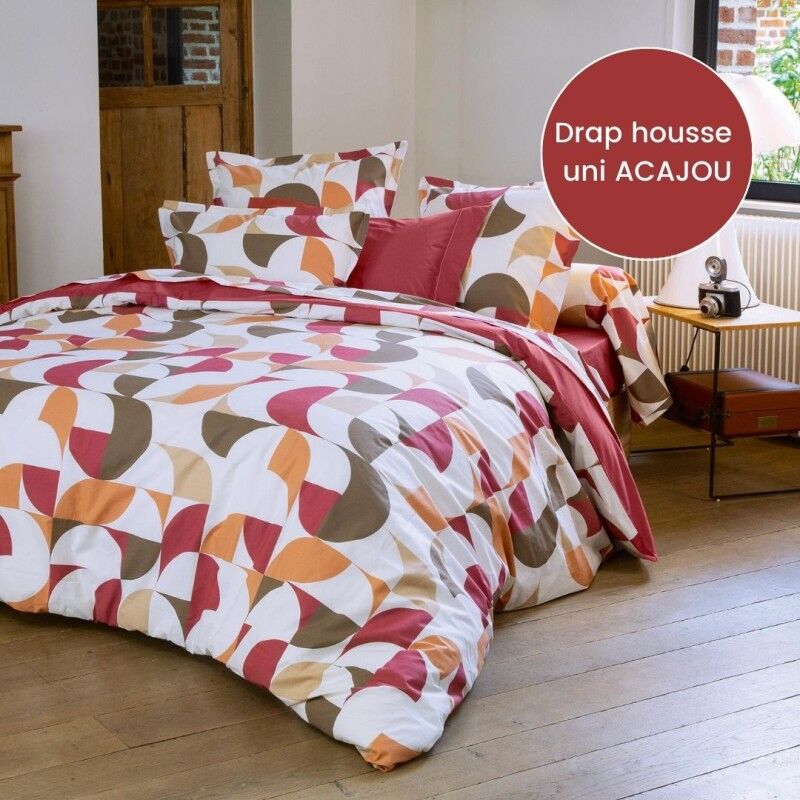 Drap housse percale Tradilinge uni ACAJOU (Modulo Acajou) (Couleur : Acajou)