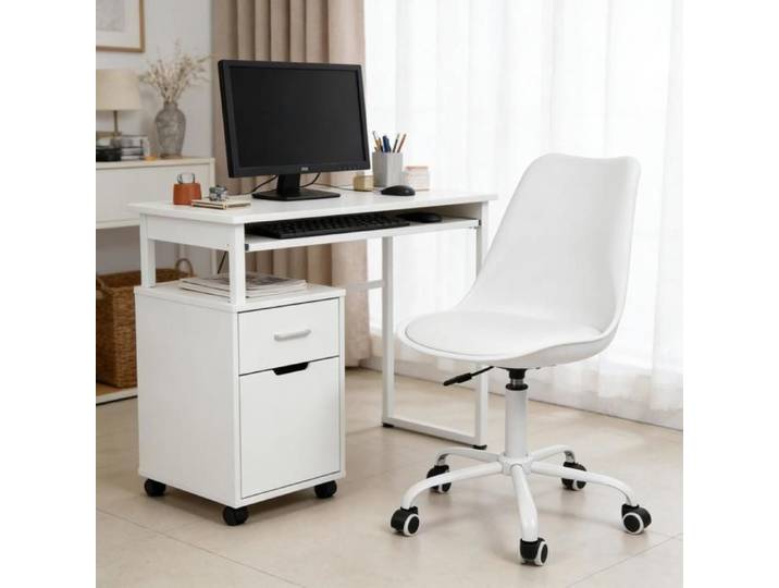 MIPAN. 1PCS - CHAISE DE BUREAU ERGONOMIQUE SIMPLE À ROULETTES - 47 X 41 X 83-95 CM - BLANC