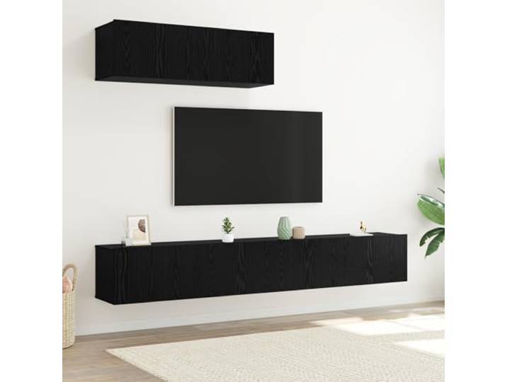 HEFZGDB 3-teiliges TV-Schrank-Set Wandmontiert Schwarz Eiche Holzwerkstoff mit Regalen für Medienaufbewahrung und Gadgets, Modernes Wohnzimmer Möbelstück