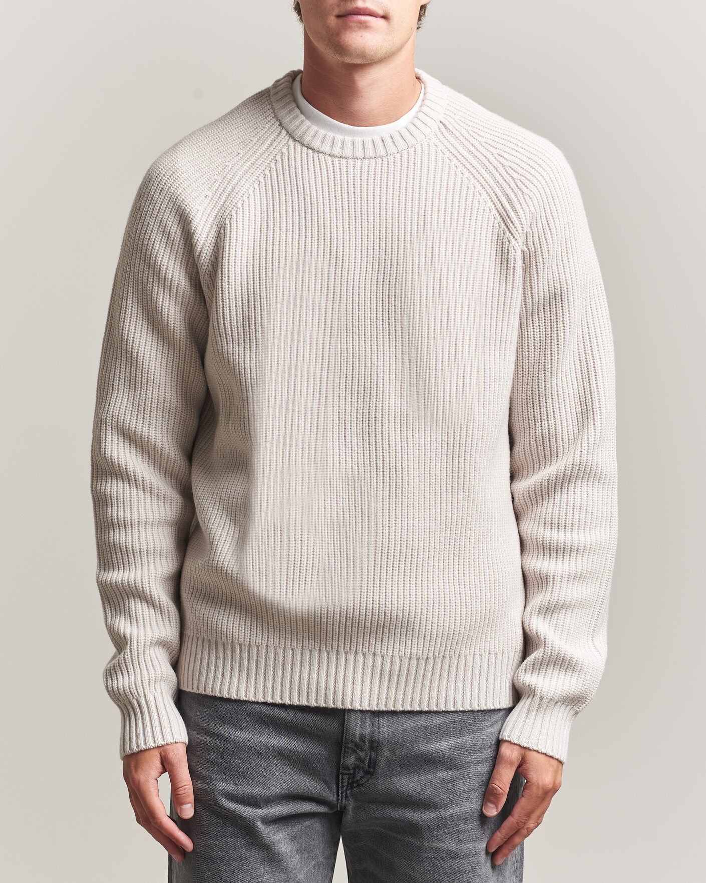 J.Lindeberg Hallow Wool Blend Knitted Sweater Moonbeam men L Beige
