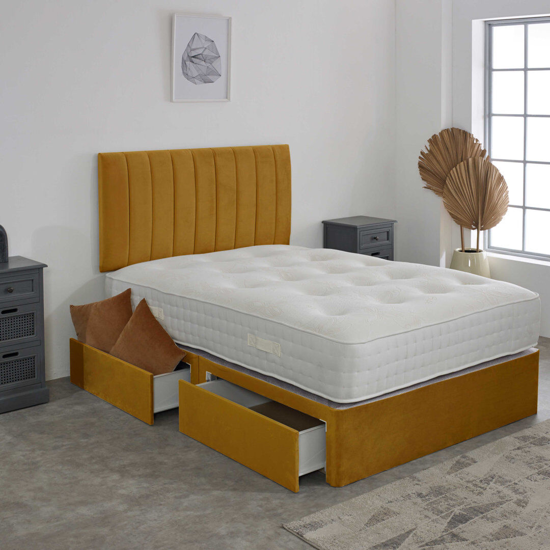 17 Stories Upholstered Bed with Mattress Mustard Double (4'6)